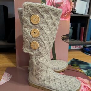 UGG Beige Knit Button Boots